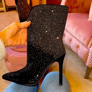 NEW Black Booties With Silver Rhinestones